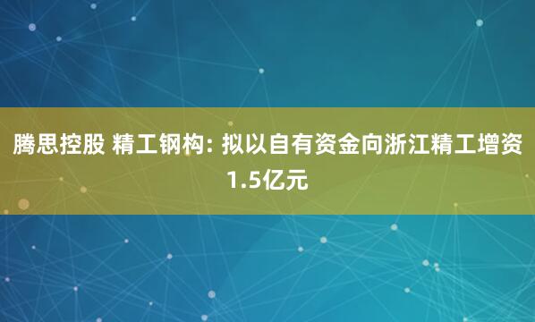 腾思控股 精工钢构: 拟以自有资金向浙江精工增资1.5亿元